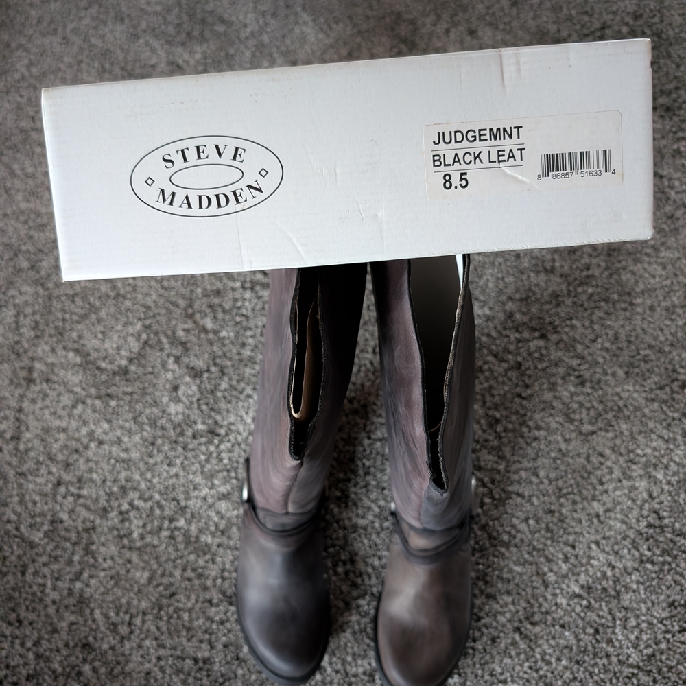 Steve Madden Black Leather Knee-High Boots
